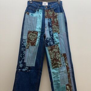 BDG Women's Patchwork Straight Leg Jeans - Blue and Brown